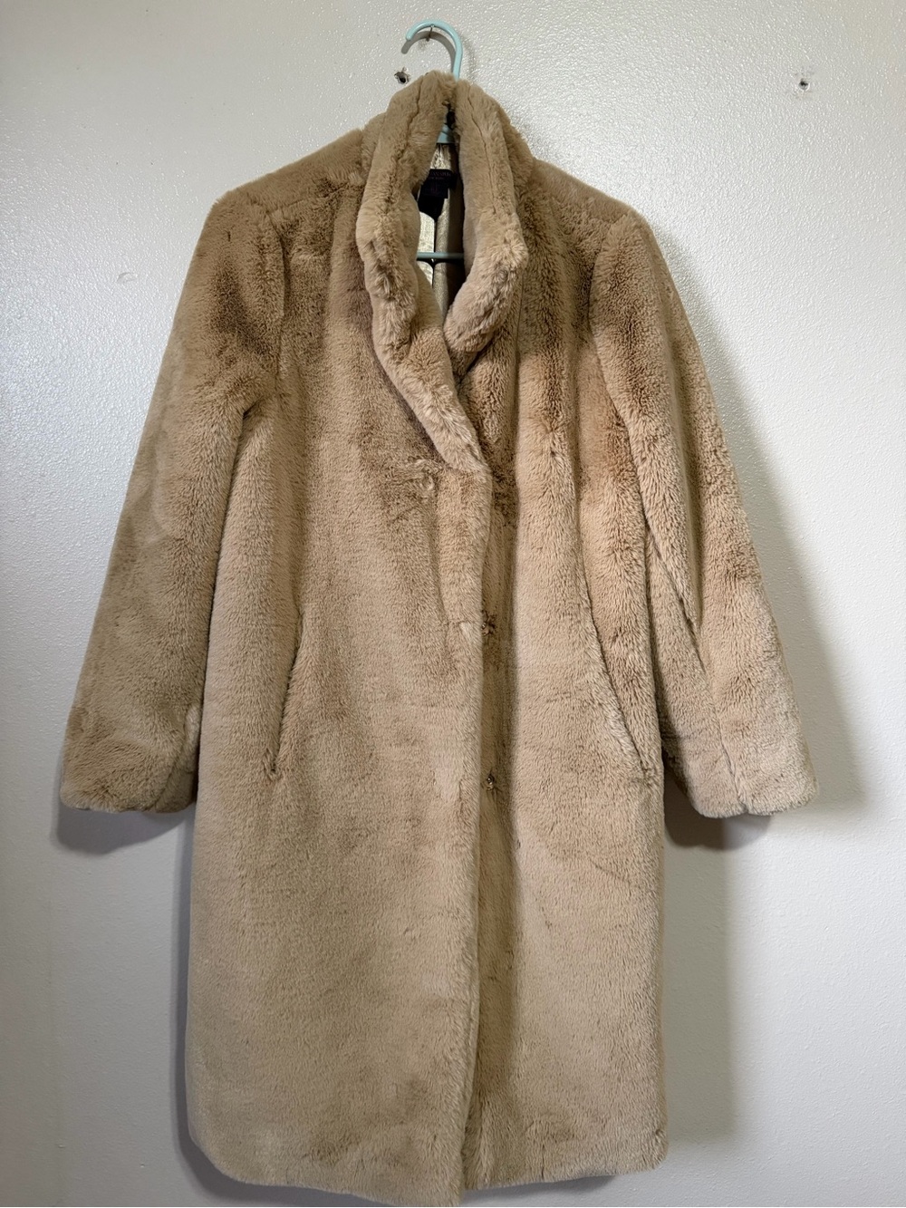 Christian Siriano Tan Faux Fur Teddy Coat